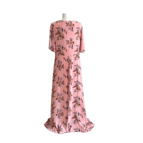 Azalosie Pink Peach Floral Shor Dress  SIZE M 
Sleeve Wrap High Low Maxi - Picture 4 of 10